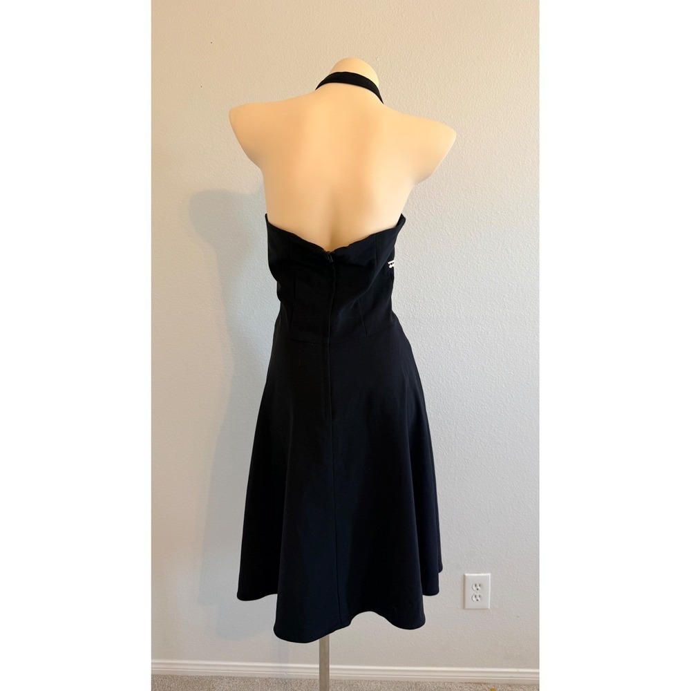 Vintage Byer Too Black Halter Dress Size 11 Crochet Trim V-Neck Backless 90s Y2K - Picture 9 of 11
